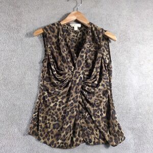 MICHAEL‎ KORS Leopard Print Twist Front Sleeveless V Neck Top Women's Size M